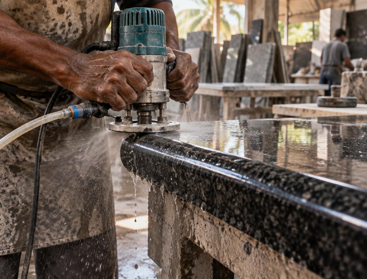 Router edge detailing on a granite worktop — design concept