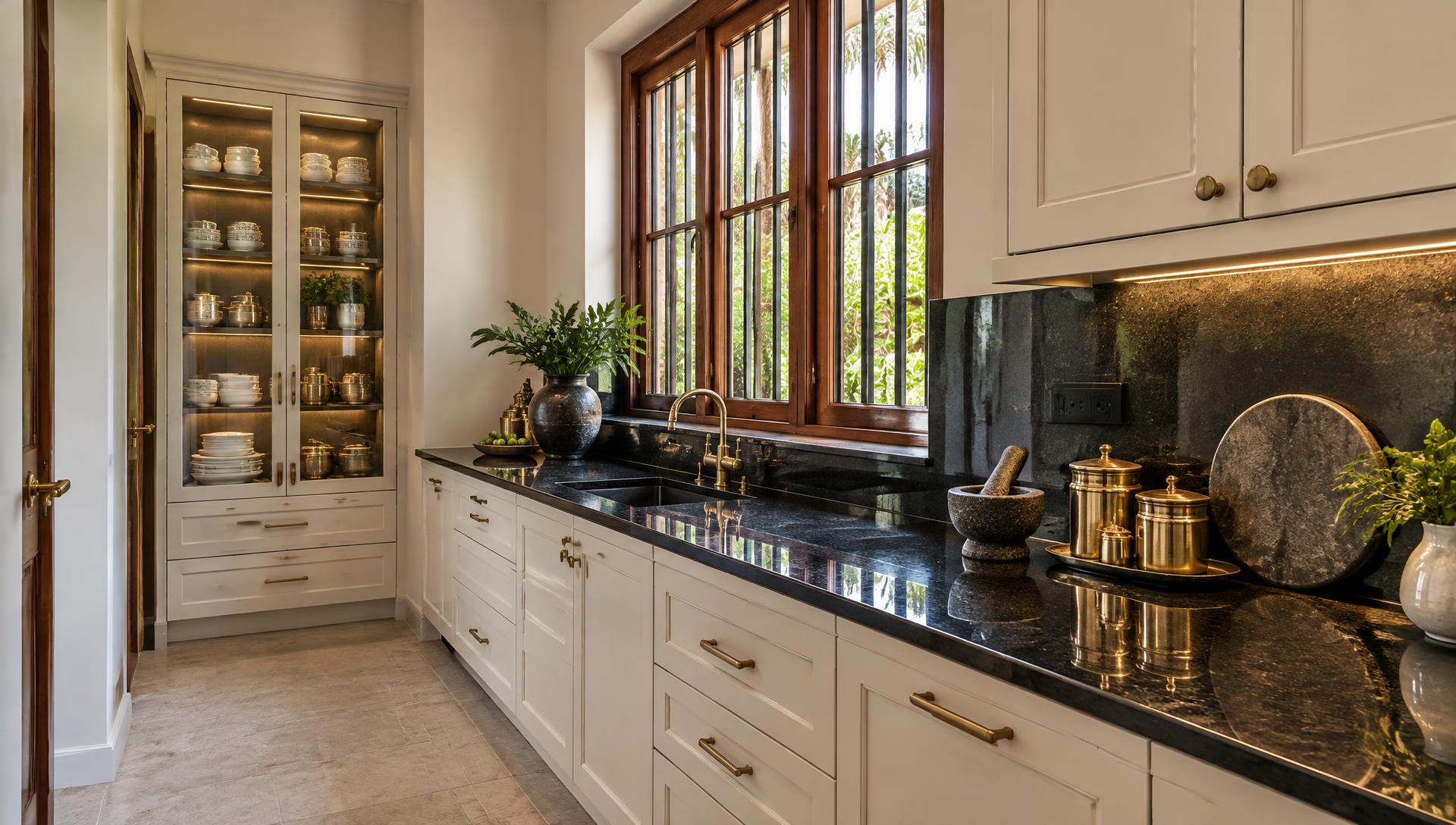 Kitchen granite and pantry design concept